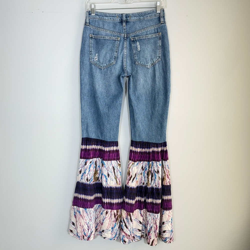 We The Free People Distressed Boho Patchwork Flare Bell Bottom Jeans 25 Boho - Picture 4 of 16